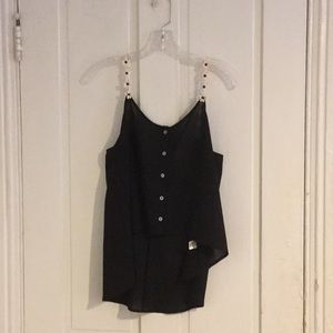 Sheer top with embroidered flower straps